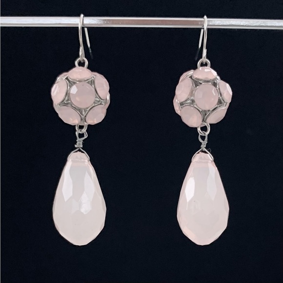 Opaque Pale Pink Faceted Acrylic Drop Dangle Earrings - Picture 2 of 8